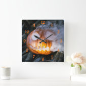 Jack-o-Lantern des kopflosen Pferdes Kopf an Flamm Quadratische Wanduhr (Zuhause)