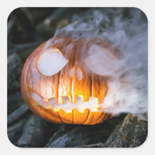 Jack-o-Lantern des kopflosen Pferdes Kopf an Flamm Quadratischer Aufkleber