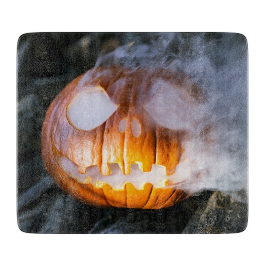 Jack-o-Lantern des kopflosen Pferdes Kopf an Flamm Schneidebrett (Vorderseite)