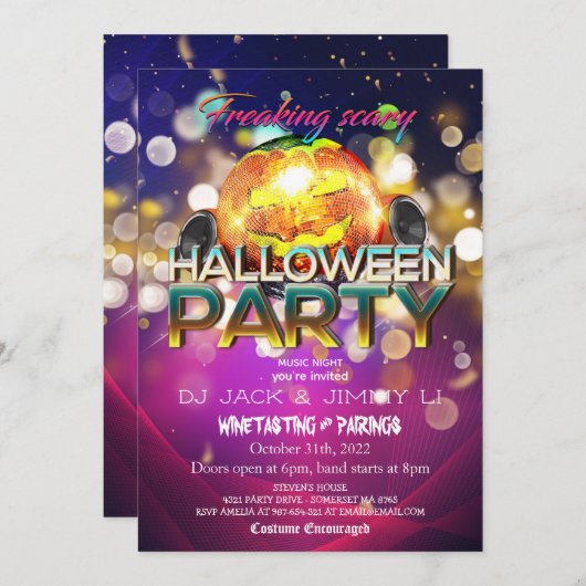 Jack-O-Lantern Disco Ball Erwachsene Halloween-Par Einladung (Vorne/Hinten)