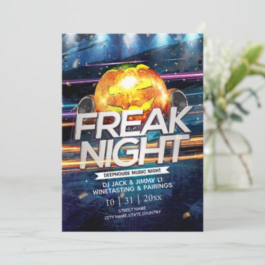 Jack-O-Lantern Disco Ball Freak Night Halloween Einladung (Stehend Vorderseite)