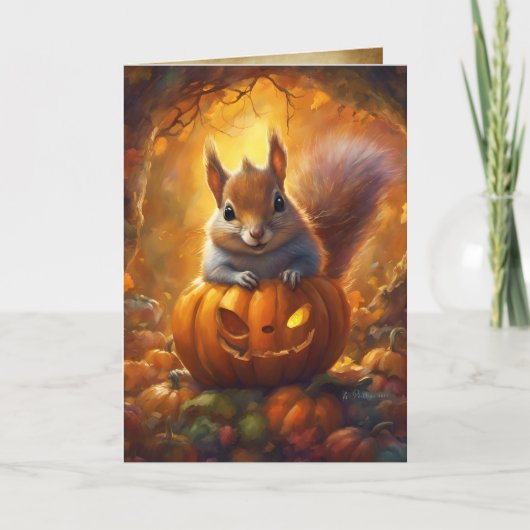 Jack-O-Lantern-Eichhörnchen, glückliches Halloween Karte (Vorderseite)