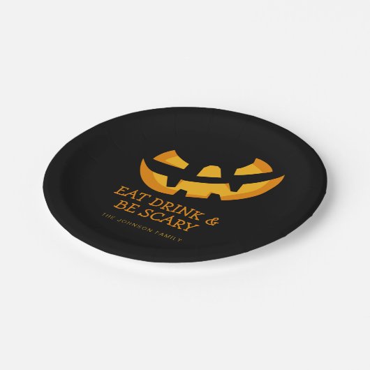 Jack-O-Lantern essen Drink und Beängstigend sein Pappteller (Schrägansicht)