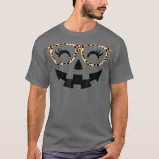 Jack O Lantern Face Pumpkin Halloween Leopard Prin T-Shirt