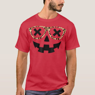 Jack O Lantern Face Pumpkin Halloween Leopard Prin T-Shirt