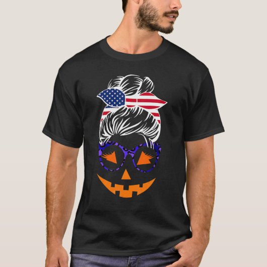 Jack O Lantern Face Pumpkin Halloween Messy Bun T-Shirt (Vorderseite)