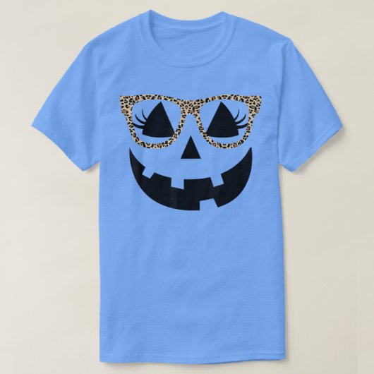 Jack O Lantern Face Pumpkin Hallowen Leopard Print T-Shirt (Design vorne)