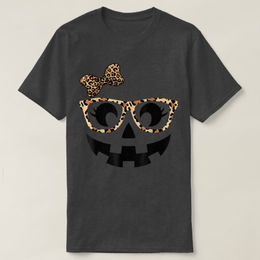 Jack O Lantern Face Pumpkin Hallowen Leopard Print T-Shirt (Design vorne)