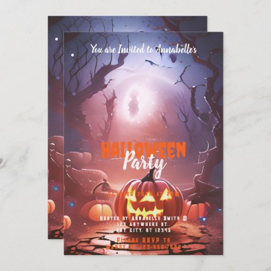 Jack-O' Lantern Forest Halloween-Party Einladung (Vorne/Hinten)