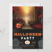 Jack-O' Lantern Forest Path Shadow Black Halloween Einladung (Vorderseite)
