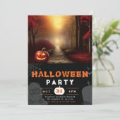 Jack-O' Lantern Forest Path Shadow Black Halloween Einladung (Stehend Vorderseite)