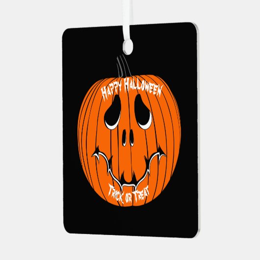 Jack O' Lantern Frohe Halloween Trick oder Treat Ornament Aus Metall (Vorderseite links)