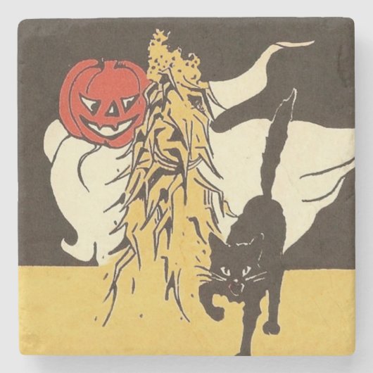 Jack O' Lantern Geist Schwarze Katze Maisstängel Steinuntersetzer (Vorderseite)