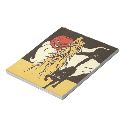 Jack O' Lantern Ghost Black Cat Cornstalk Notizblock (Rotiert)