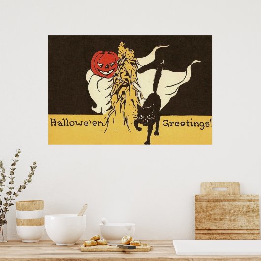 Jack O' Lantern Ghost Black Cat Cornstalk Poster (Küche)