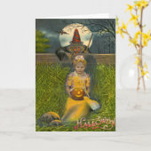 Jack O' Lantern Girl Witz Bat Vollmond Karte (Gelbe Blume)
