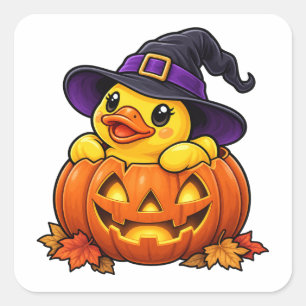 Jack-o'-Lantern-Gummiente Halloween Quadratischer Aufkleber