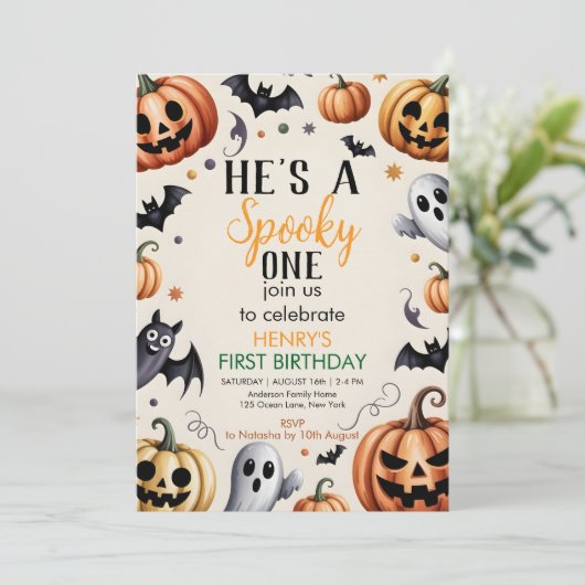 Jack-O-Lantern Halloween Birthday Invitation Custu Einladung (Stehend Vorderseite)