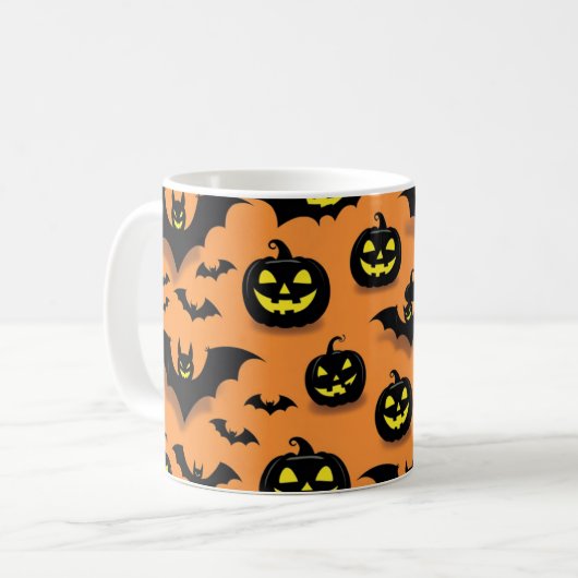 Jack-O'-Lantern & Halloween-Fledermäuse Kaffeetasse (Vorderseite Links)