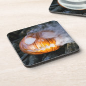 Jack-o-Lantern Halloween Pumpkin Kopf auf Feuer Getränkeuntersetzer (Linke Seite)