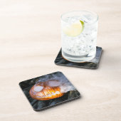 Jack-o-Lantern Halloween Pumpkin Kopf auf Feuer Getränkeuntersetzer (Rechte Seite)