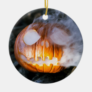 Jack-o-Lantern Halloween Pumpkin Kopf auf Feuer Keramik Ornament