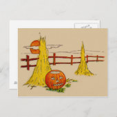 Jack O' Lantern Haystack Vollmondwolken Postkarte (Vorne/Hinten)