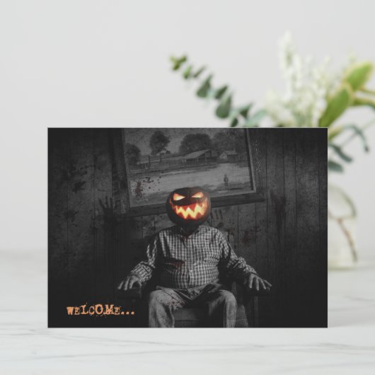 Jack O' Lantern Head Spooky Halloween-Party Einladung (Stehend Vorderseite)