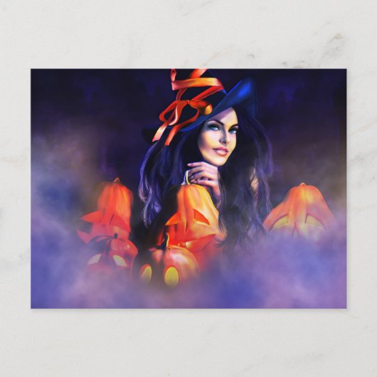 Jack-O-Lantern-Hexe Postkarte (Vorderseite)
