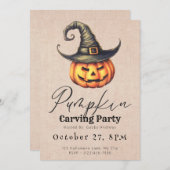 Jack-O' Lantern Hexen Hat Pumpkin Carving Party Einladung (Vorne/Hinten)