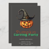 Jack-O' Lantern Hexengrau Pumpkin Carving Party Einladung (Vorne/Hinten)