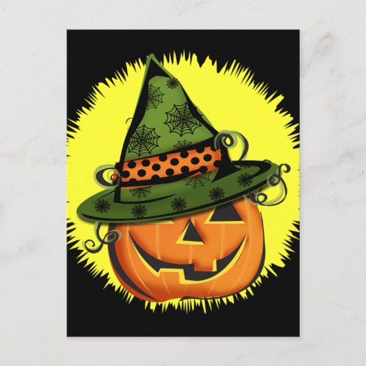 Jack-O-Lantern in Hexenhut Postkarte (Vorderseite)