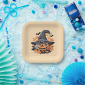 Jack-o-Lantern in Hexenhuttholz Halloween Pappteller (Party)