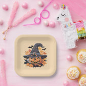 Jack-o-Lantern in Hexenhuttholz Halloween Pappteller (Party)