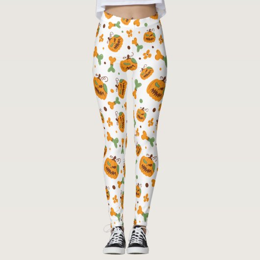 Jack-o'-Lantern & Knochen Spooky-Halloween-Party Leggings (Vorderseite)