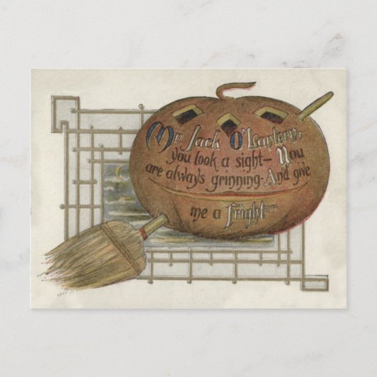 Jack O' Lantern Kürbis Hexenbesen Postkarte (Vorderseite)