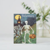 Jack O' Lantern Kürbisskelett Friedhof Postkarte (Stehend Vorderseite)
