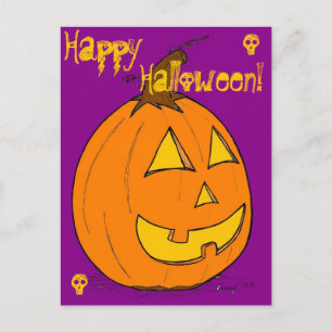 Jack o' Lantern Lila "Happy Halloween" Postkarte