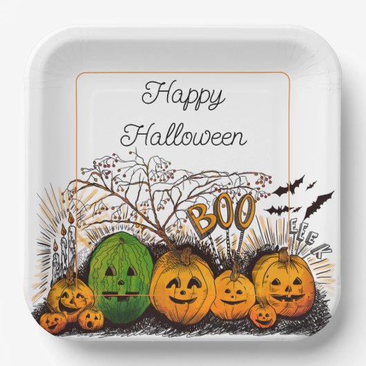Jack-O-Lantern-Linie nach oben Pappteller (Vorderseite)
