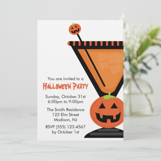 Jack-o'-lantern Martini Halloween Einladungen (Stehend Vorderseite)