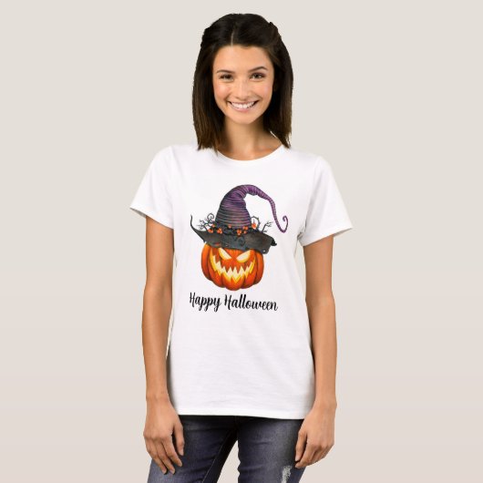 Jack-O-Lantern mit Hexenhut T-Shirt (Vorne ganz)