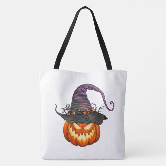 Jack-O-Lantern mit Hexenhut Tasche (Rückseite)