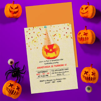 Jack O' Lantern mit Party-Hut Halloween Geburtstag Einladung