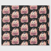 Jack-O' Lantern Orange Blätter Schwarzes Halloween Geschenkpapier (Flach)