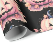 Jack-O' Lantern Orange Blätter Schwarzes Halloween Geschenkpapier (Rolleneckpunkt)