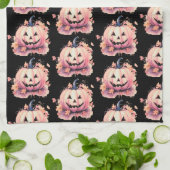 Jack-O' Lantern Orange Blätter Schwarzes Halloween Geschirrtuch (Gefaltet)