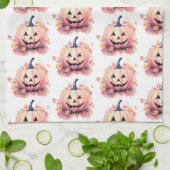 Jack-O' Lantern Orange Blätter Weißes Halloween Geschirrtuch (Gefaltet)