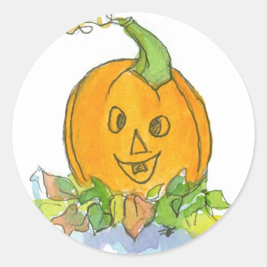 Jack-O-Lantern Pumpkin Aquarellfarbe Illustration Runder Aufkleber (Vorderseite)
