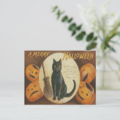 Jack O' Lantern Pumpkin Black Cat Broom Postkarte (Stehend Vorderseite)