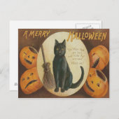 Jack O' Lantern Pumpkin Black Cat Broom Postkarte (Vorne/Hinten)
